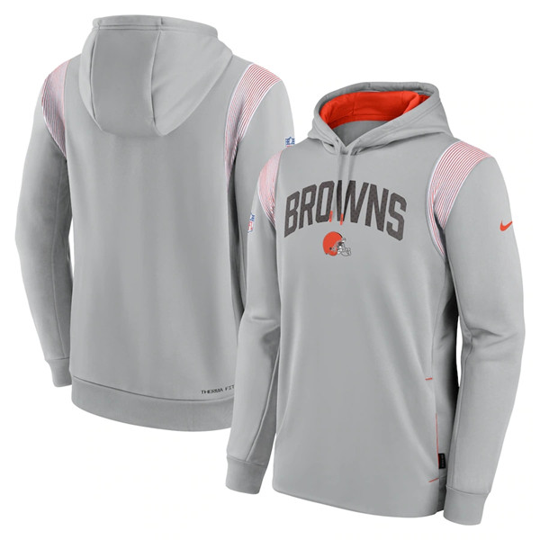 Men's Cleveland Browns Grey Sideline Stack Performance Pullover Hoodie 001